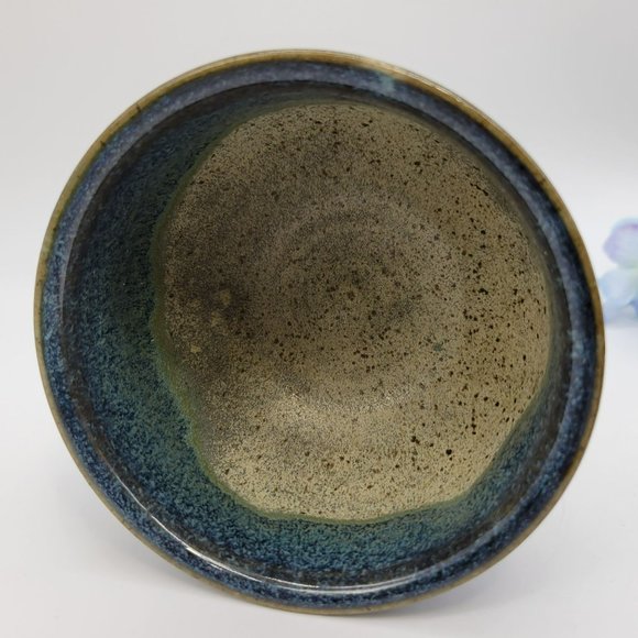 North Carolina Pottery Chalice or Candle Holder Sandra Baker Moore Blue Beige - Picture 6 of 10